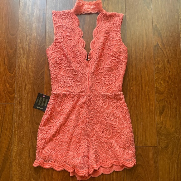 bebe Pants - Bebe peach coral lace romper NWT size 6